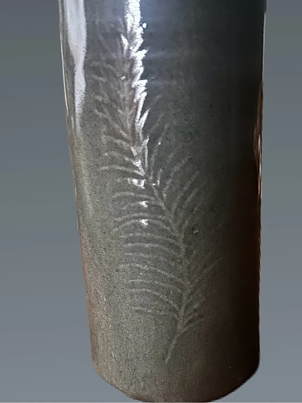 Studio Pottery Vase Stoneware Cylindrical Botanical Vessel MD Maker Mark